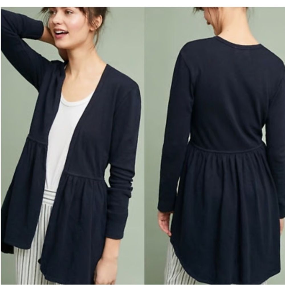 Anthropologie T.La Blue Open Front Cardigan Women's Size M 100% Cotton
